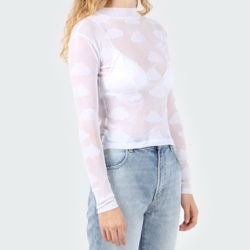 Lazy oaf white cloud mesh top